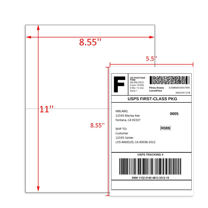 MBLABEL Half Sheet Shipping Labels, 8.5" x 5.5" Address Labels, Half Sheet Self Adhesive Mailing Labels for Laser & Inkjet Printers (100 Sheets, 200 Labels) - Image 4
